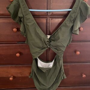 SHEIN Olive Green Ruffle One Piece Swimsuit. Never worn New without tags.